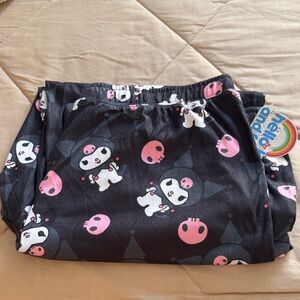 Hello Kitty & Friends New Black Pajama Bottoms with Pink and White Print,Size XL